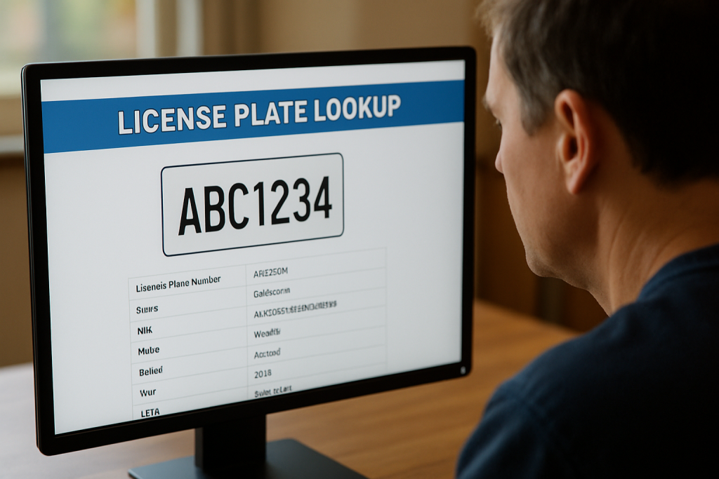 Tela de computador mostrando site de consulta de placa, usuário lendo informações