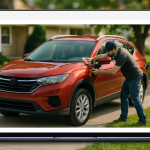 dicas para vender carro — Anúncio online mostrando um carro à venda, com uma pessoa preparando o veículo para fotos.